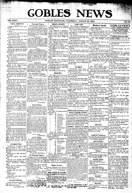 Gobles news. Vol. 35 no. 27 (1925 March 26)