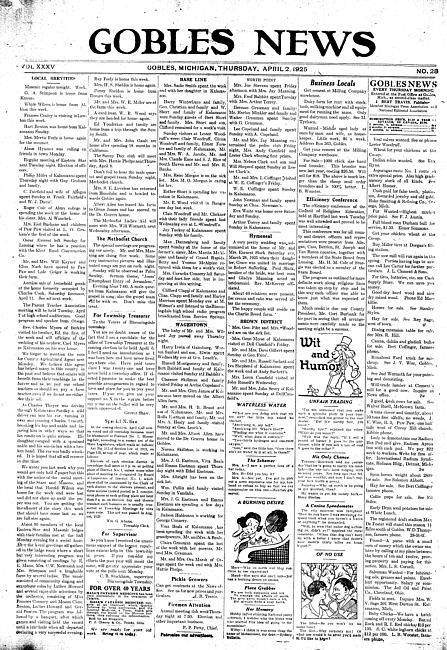 Gobles news. Vol. 35 no. 28 (1925 April 2)