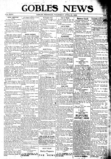 Gobles news. Vol. 35 no. 32 (1925 April 30)