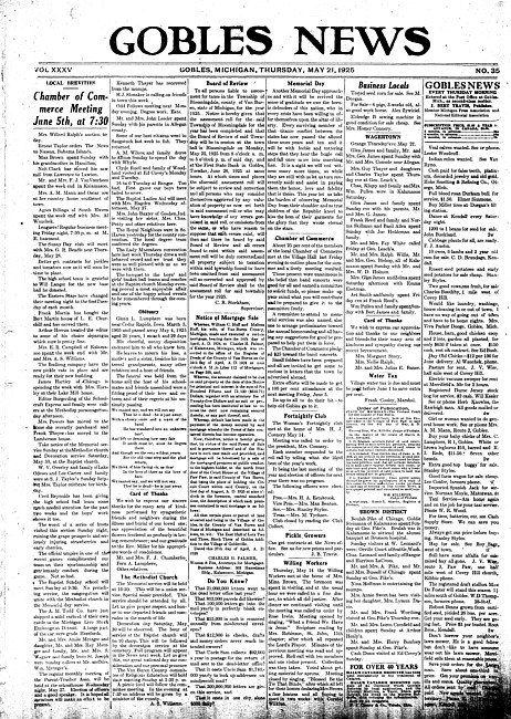 Gobles news. Vol. 35 no. 35 (1925 May 21)