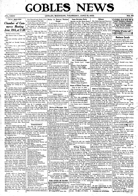 Gobles news. Vol. 35 no. 39 (1925 June 18)