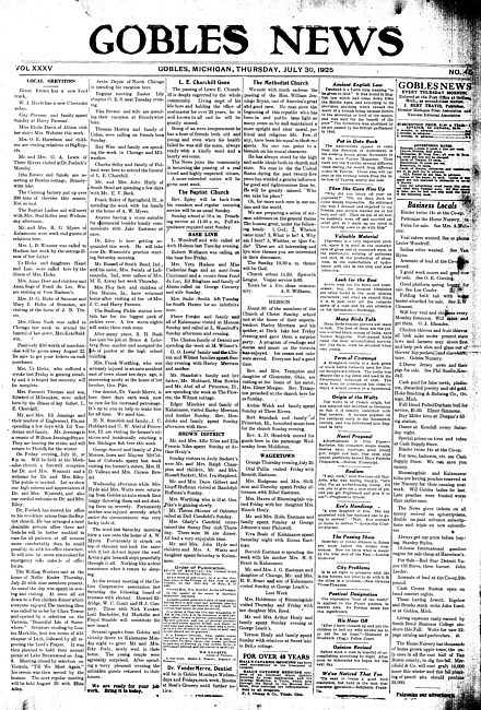 Gobles news. Vol. 35 no. 45 (1925 July 30)
