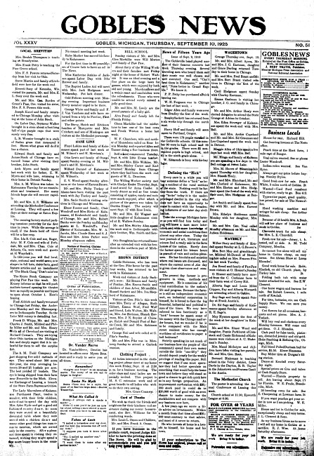 Gobles news. Vol. 35 no. 51 (1925 September 10)