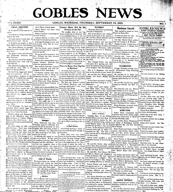 Gobles news. Vol. 36 no. 1 (1925 September 24)