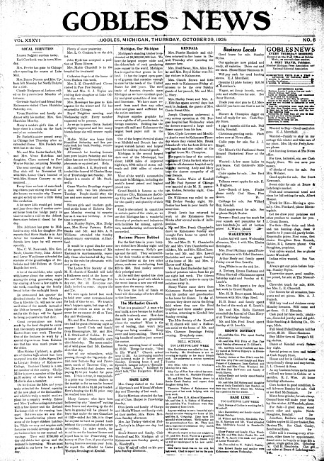 Gobles news. Vol. 36 no. 6 (1925 October 29)