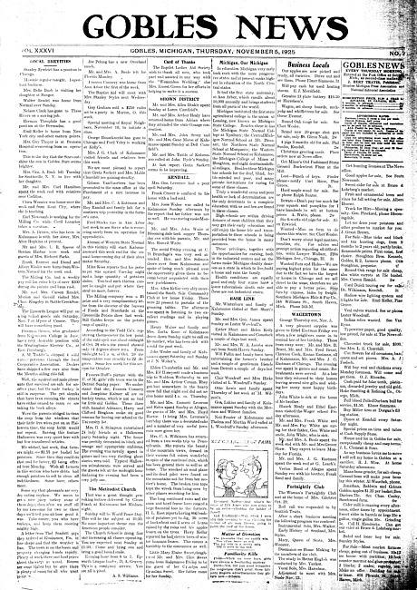 Gobles news. Vol. 36 no. 7 (1925 November 5)