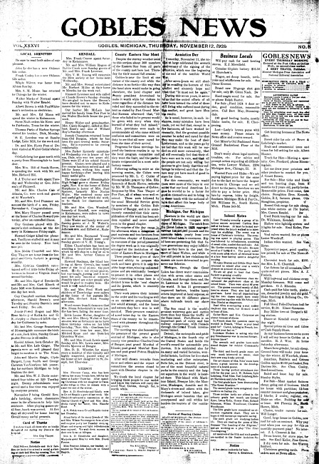 Gobles news. Vol. 36 no. 8 (1925 November 12)