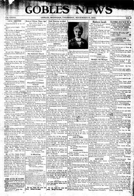 Gobles news. Vol. 36 no. 9 (1925 November 19)