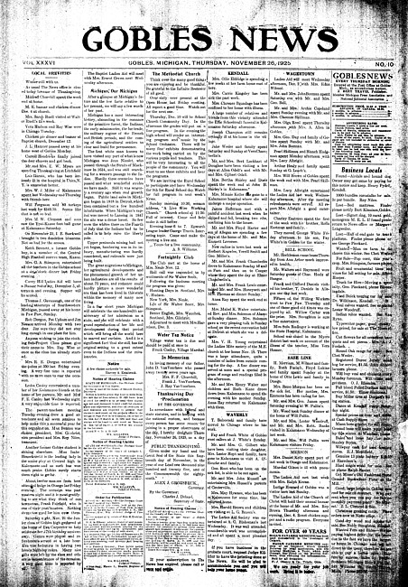 Gobles news. Vol. 36 no. 10 (1925 November 26)