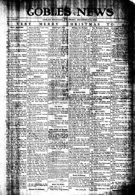 Gobles news. Vol. 36 no. 14 (1925 December 24)