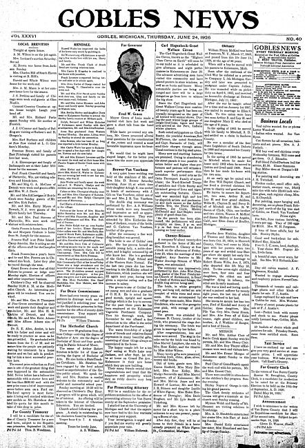 Gobles news. Vol. 36 no. 40 (1926 June 24)