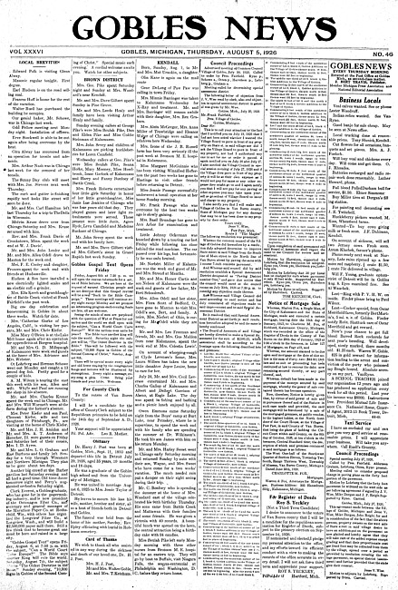 Gobles news. Vol. 36 no. 46 (1926 August 5)