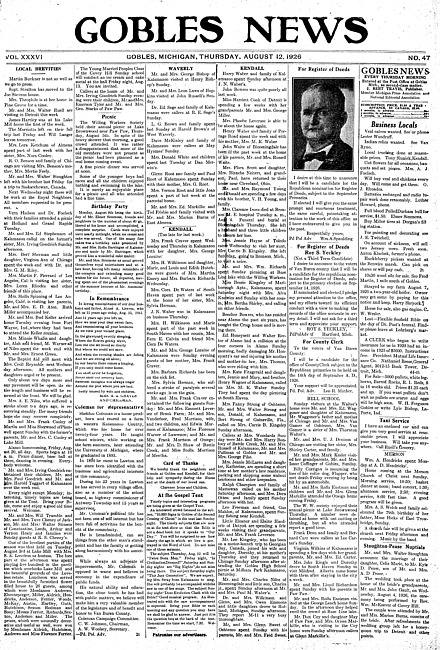 Gobles news. Vol. 36 no. 47 (1926 August 12)