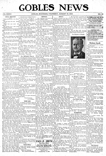 Gobles news. Vol. 36 no. 48 (1926 August 19)