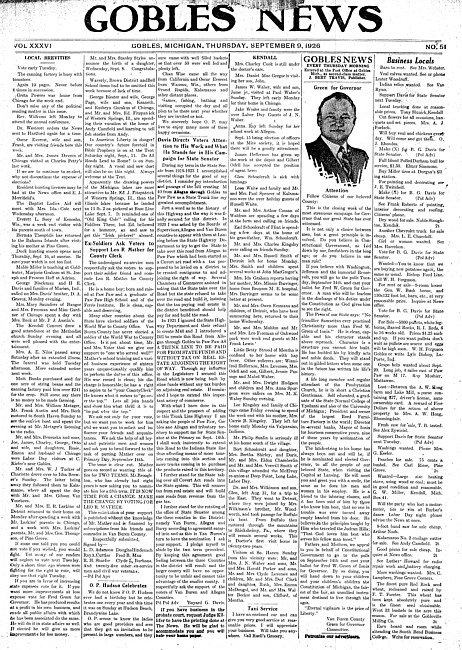 Gobles news. Vol. 36 no. 51 (1926 September 9)