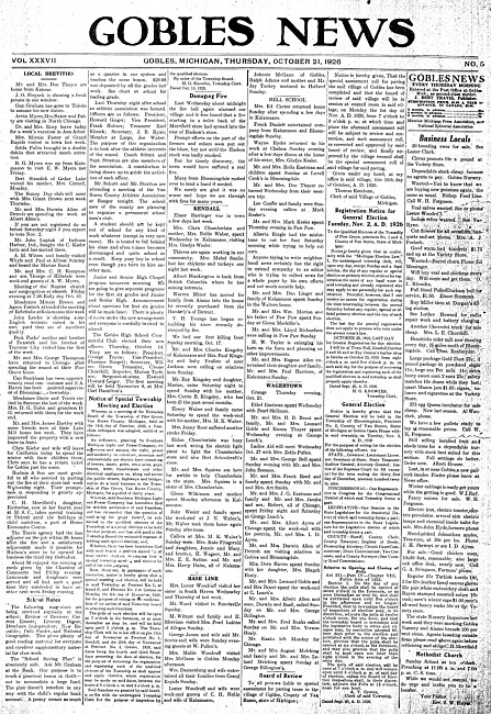 Gobles news. Vol. 37 no. 5 (1926 October 21)