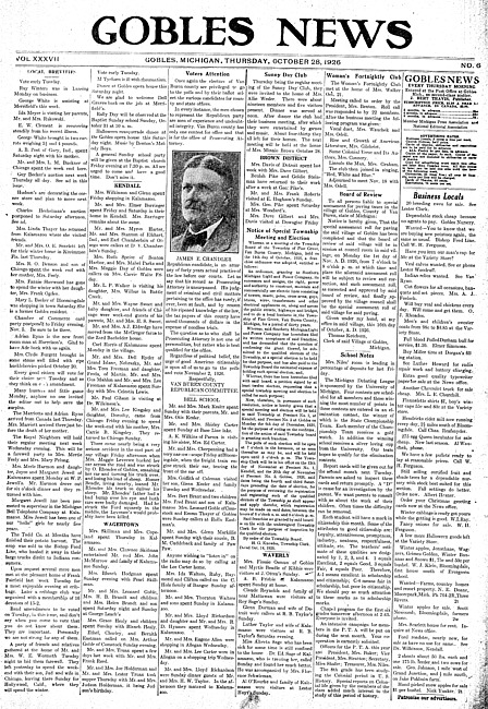 Gobles news. Vol. 37 no. 6 (1926 October 28)