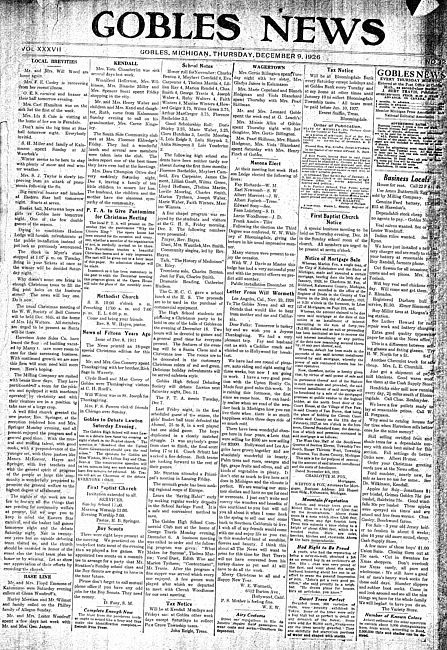 Gobles news. Vol. 37 no. 12 (1926 December 9)