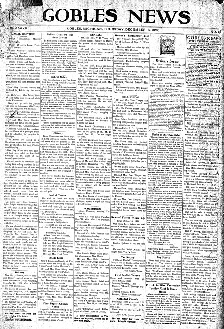 Gobles news. Vol. 37 no. 13 (1926 December 16)