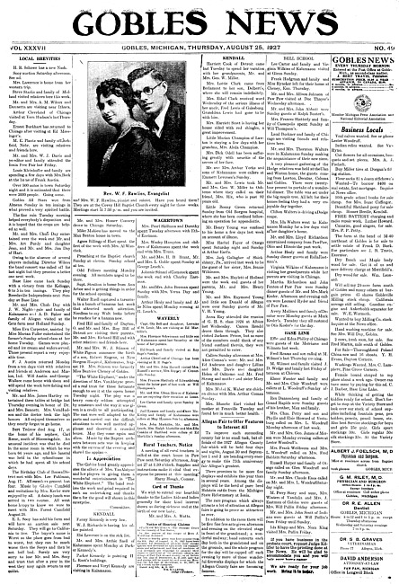 Gobles news. Vol. 37 no. 49 (1927 August 25)