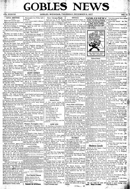 Gobles news. Vol. 38 no. 12 (1927 December 8)