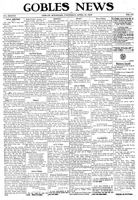Gobles news. Vol. 38 no. 30 (1928 April 12)
