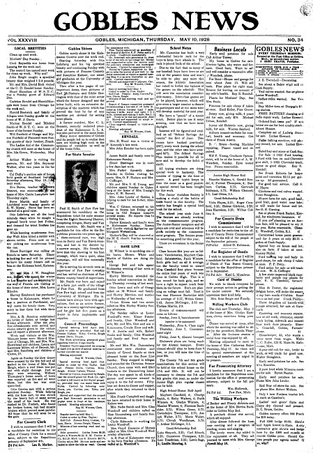 Gobles news. Vol. 38 no. 34 (1928 May 10)