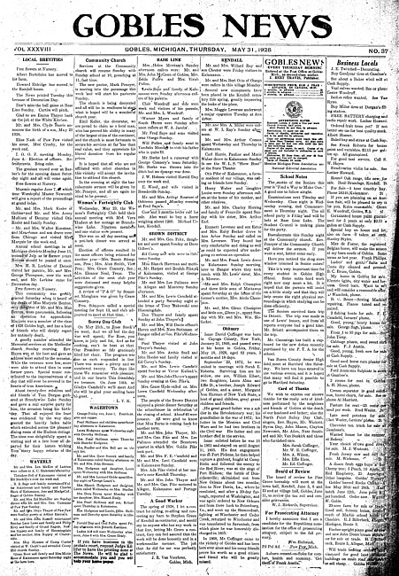 Gobles news. Vol. 38 no. 37 (1928 May 31)