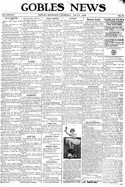 Gobles news. Vol. 38 no. 42 (1928 July 5)