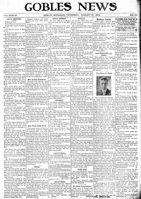 Gobles news. Vol. 38 no. 49 (1928 August 23)