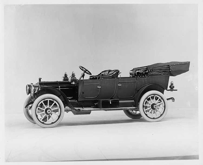 1911 Packard 30 Model UD touring car, five-sixth front view, left side, top lowered