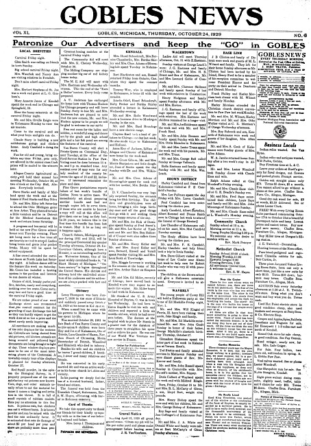 Gobles news. Vol. 40 no. 6 (1929 October 24)