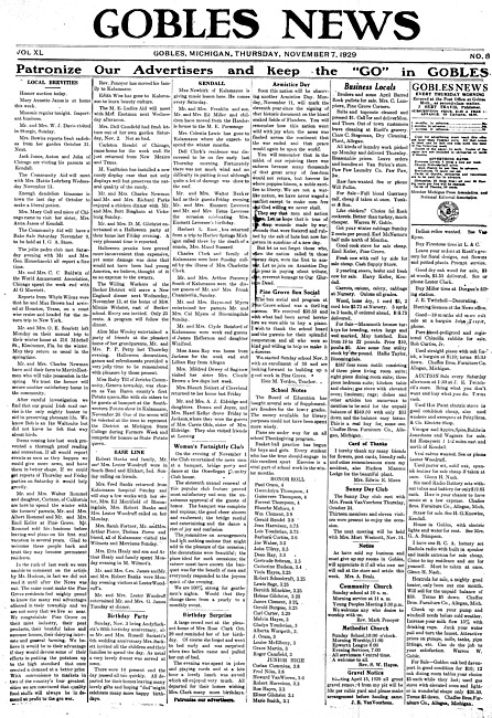 Gobles news. Vol. 40 no. 8 (1929 November 7)