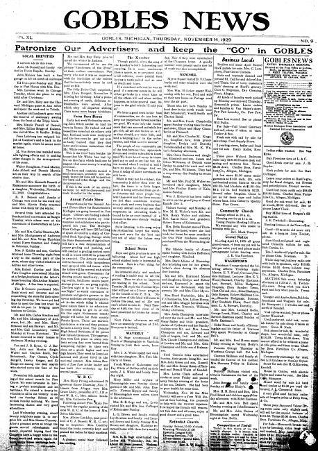 Gobles news. Vol. 40 no. 9 (1929 November 14)