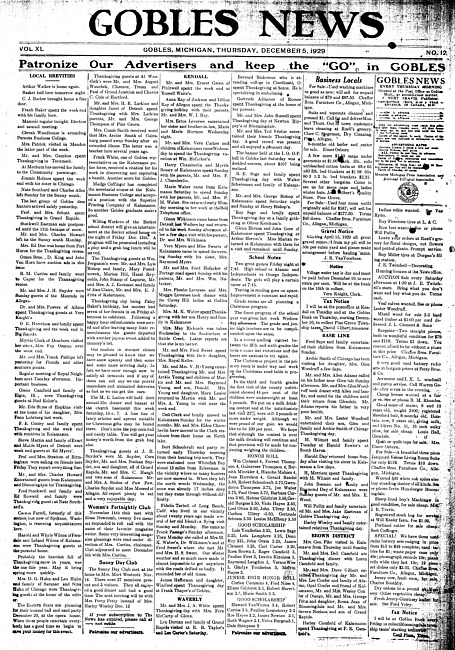 Gobles news. Vol. 40 no. 12 (1929 December 5)
