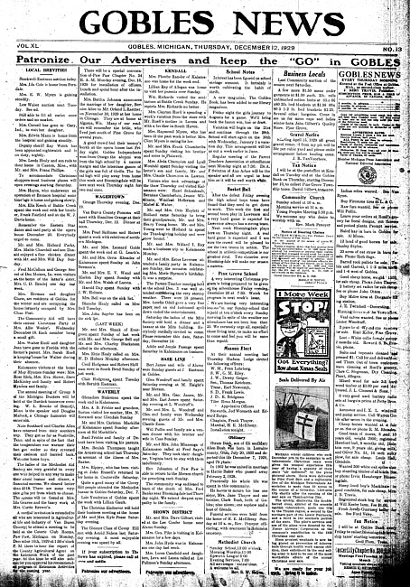 Gobles news. Vol. 40 no. 13 (1929 December 12)