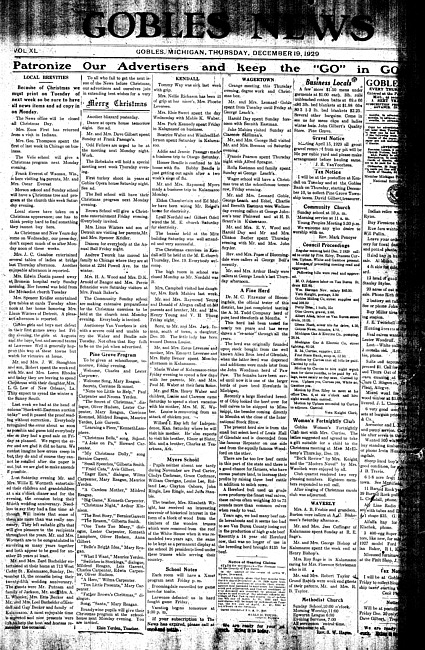 Gobles news. Vol. 40 no. 14 (1929 December 19)