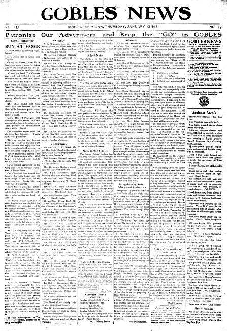 Gobles news. Vol. 41 no. 17 (1931 January 22)