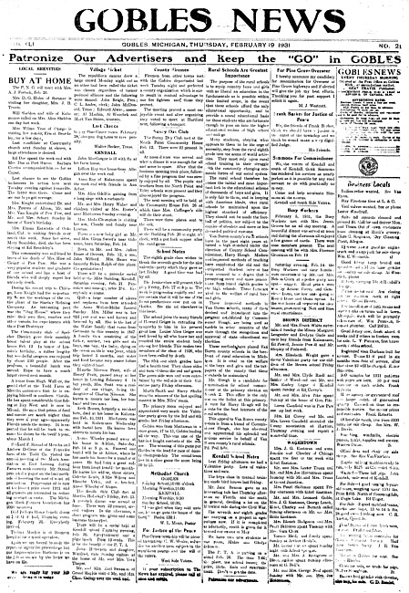 Gobles news. Vol. 41 no. 21 (1931 February 19)