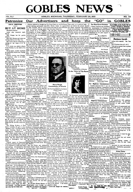 Gobles news. Vol. 41 no. 22 (1931 February 26)