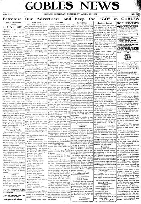 Gobles news. Vol. 41 no. 30 (1931 April 23)