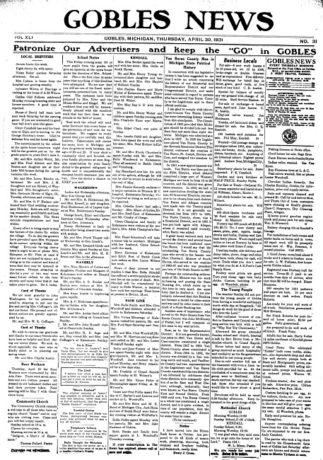 Gobles news. Vol. 41 no. 31 (1931 April 30)