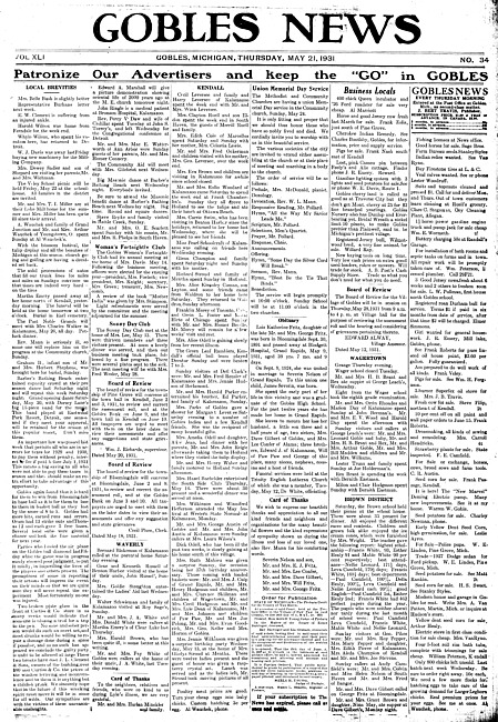 Gobles news. Vol. 41 no. 34 (1931 May 21)