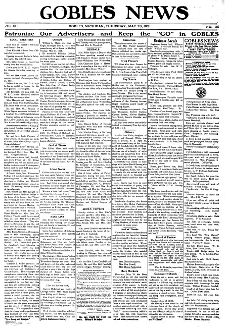 Gobles news. Vol. 41 no. 35 (1931 May 28)