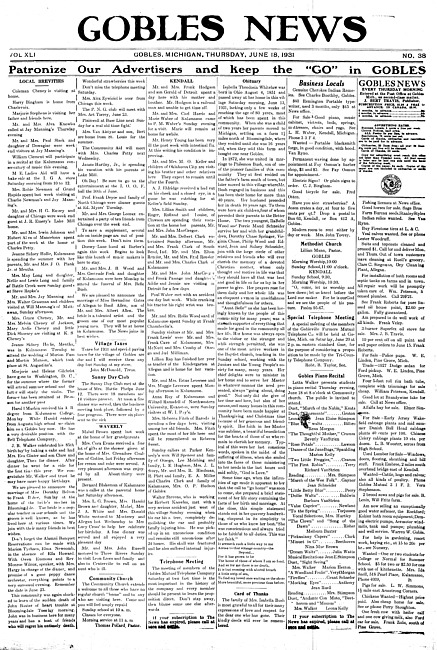 Gobles news. Vol. 41 no. 38 (1931 June 18)
