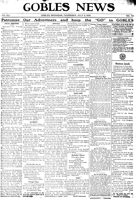 Gobles news. Vol. 41 no. 40 (1931 July 2)