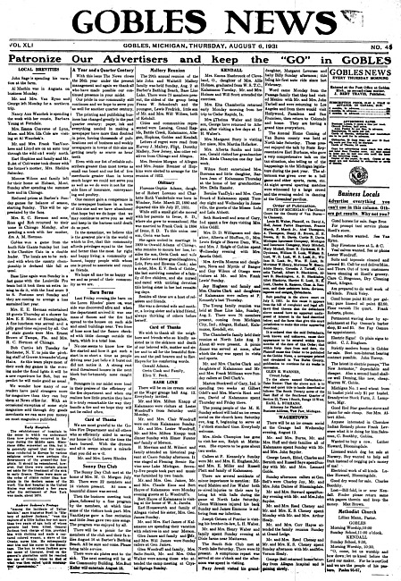 Gobles news. Vol. 41 no. 45 (1931 August 6)