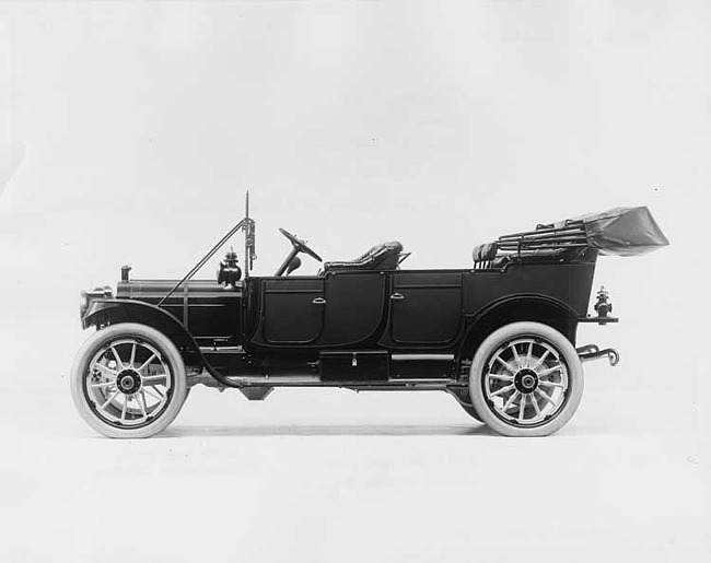 1912 Packard 30 Model UE touring car, left side view, top lowered