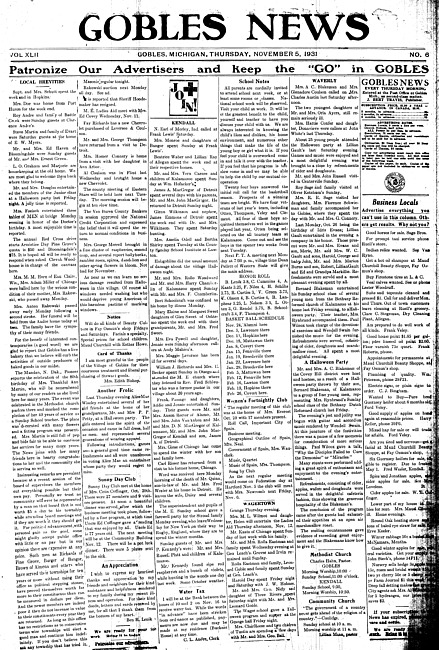 Gobles news. Vol. 42 no. 6 (1931 November 5)