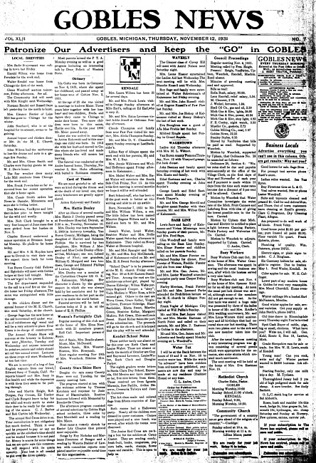 Gobles news. Vol. 42 no. 7 (1931 November 12)